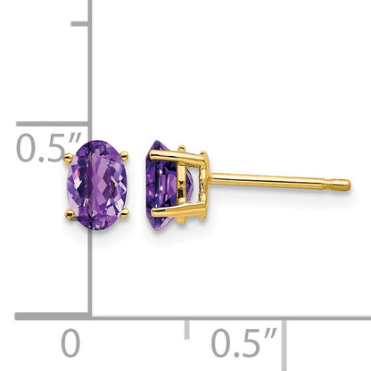 14k 6x4mm Oval Amethyst Post Earrings