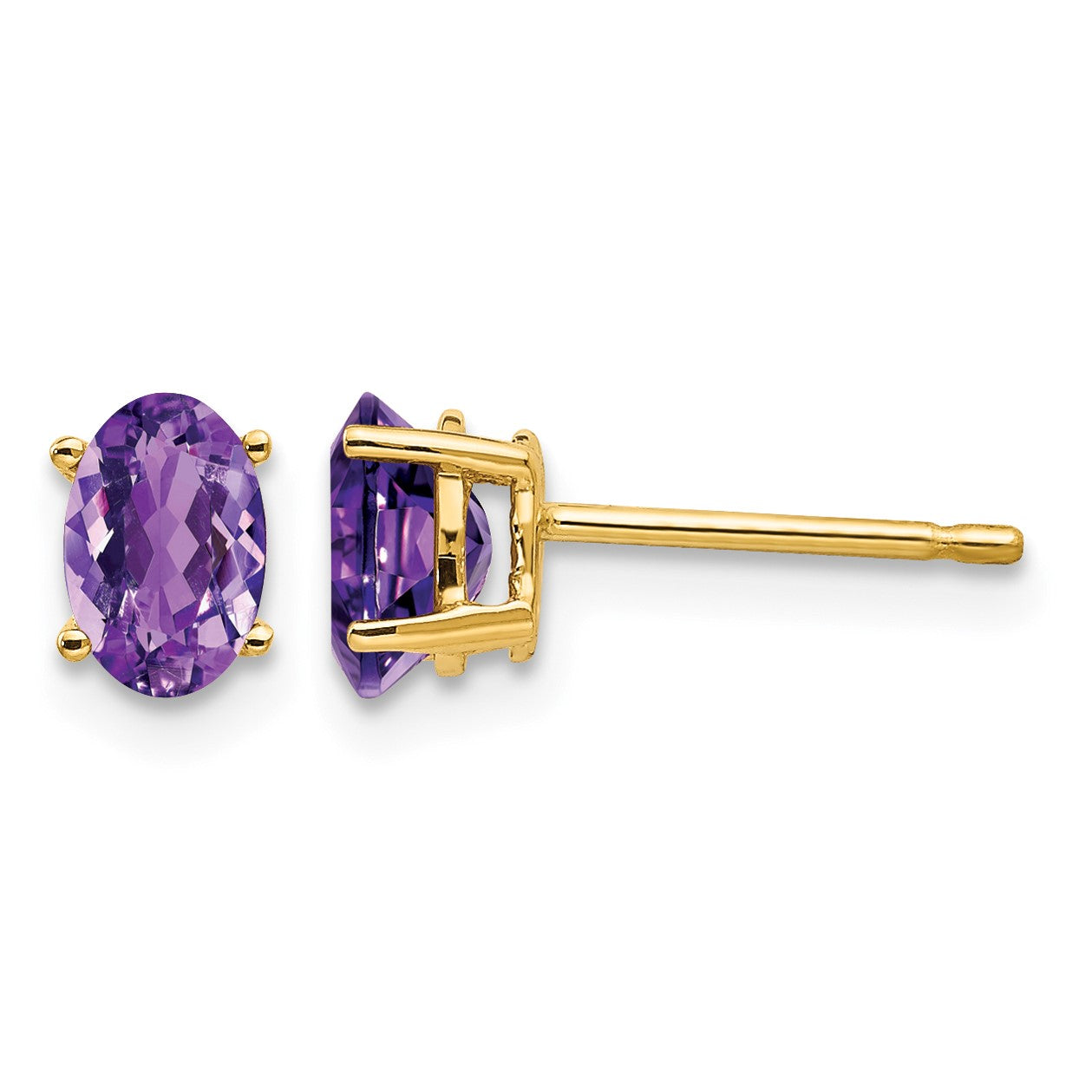 14k 6x4mm Oval Amethyst Post Earrings
