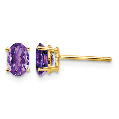 14k 6x4mm Oval Amethyst Post Earrings