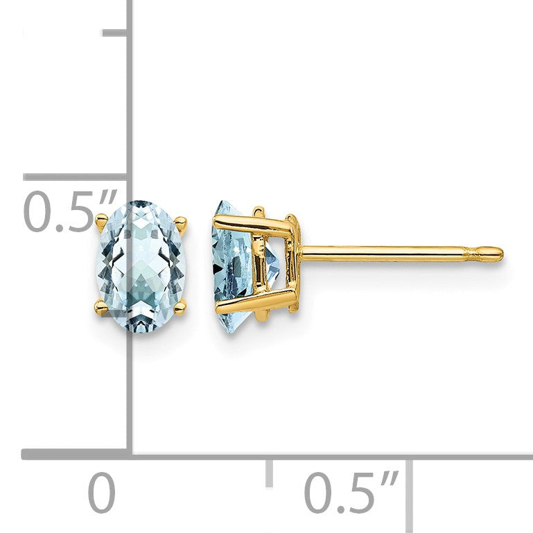 14k 6x4mm Oval Aquamarine Post Earrings