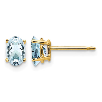 14k 6x4mm Oval Aquamarine Post Earrings