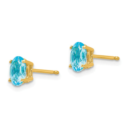 14k 6x4mm Oval Blue Topaz Post Earrings