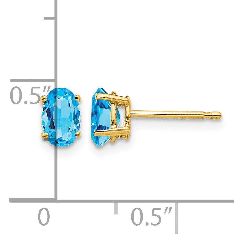 14k 6x4mm Oval Blue Topaz Post Earrings