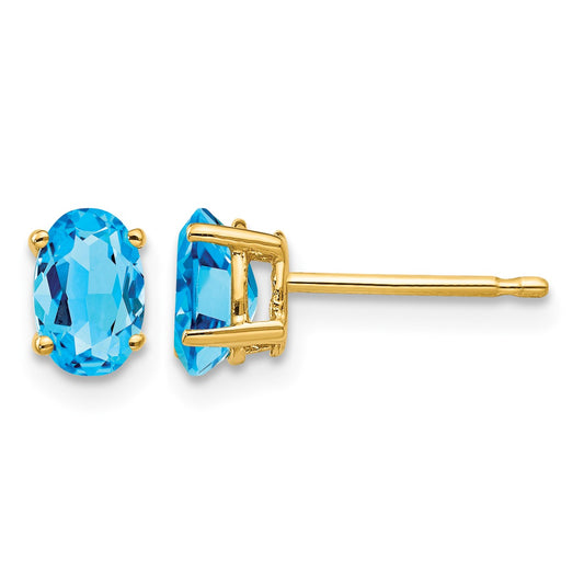 14k 6x4mm Oval Blue Topaz Post Earrings