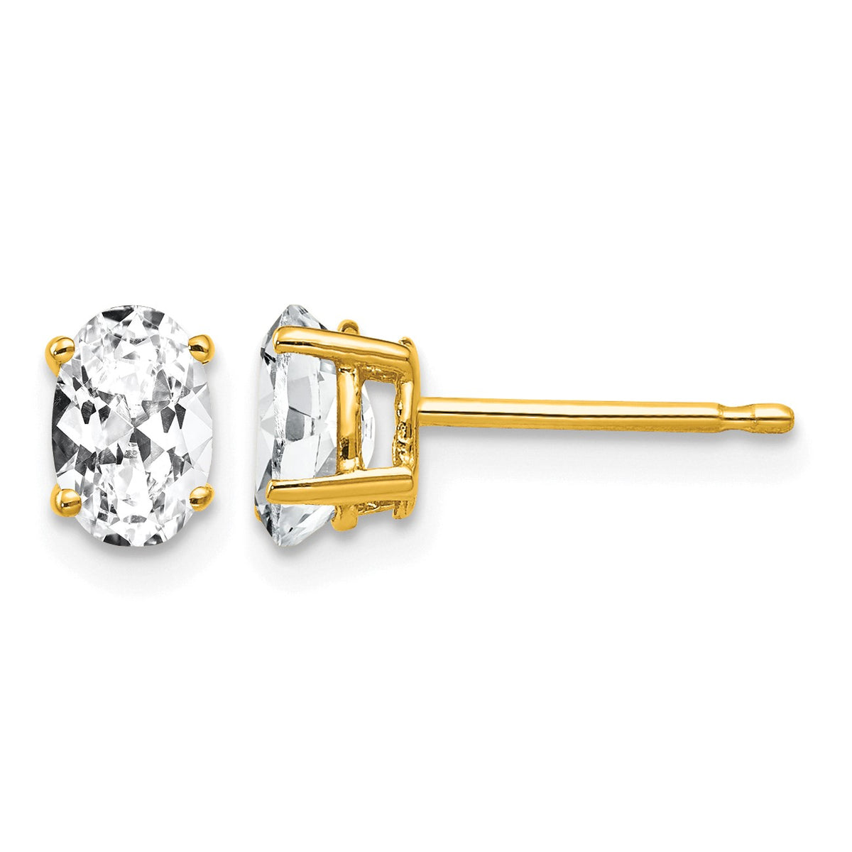 14k 6x4mm Oval Cubic Zirconia Post Earrings