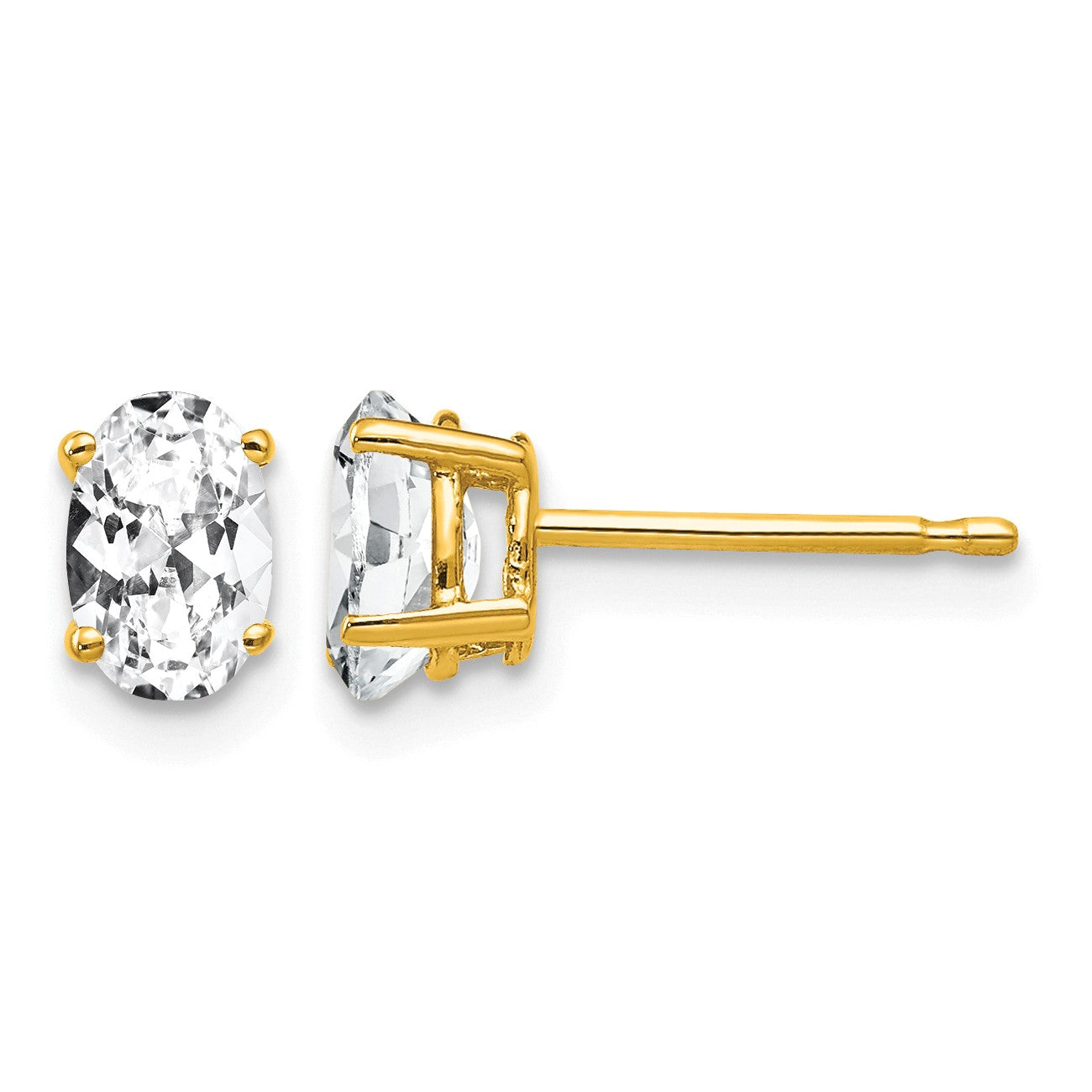 14k 6x4mm Oval Cubic Zirconia Post Earrings