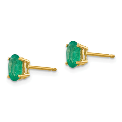 14k 6x4mm Oval Emerald Post Earrings