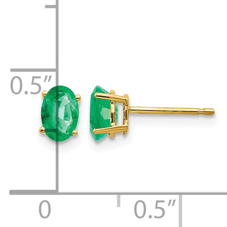 14k 6x4mm Oval Emerald Post Earrings