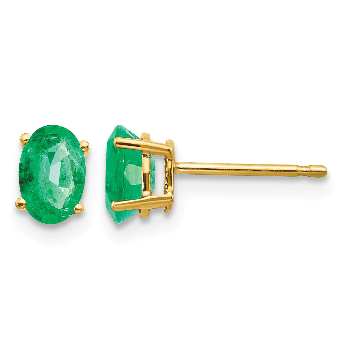 14k 6x4mm Oval Emerald Post Earrings