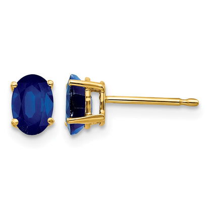 14k 6x4mm Oval Sapphire Post Earrings