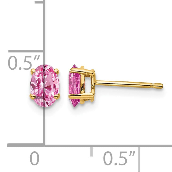 14k 6x4mm Oval Pink Sapphire Post Earrings