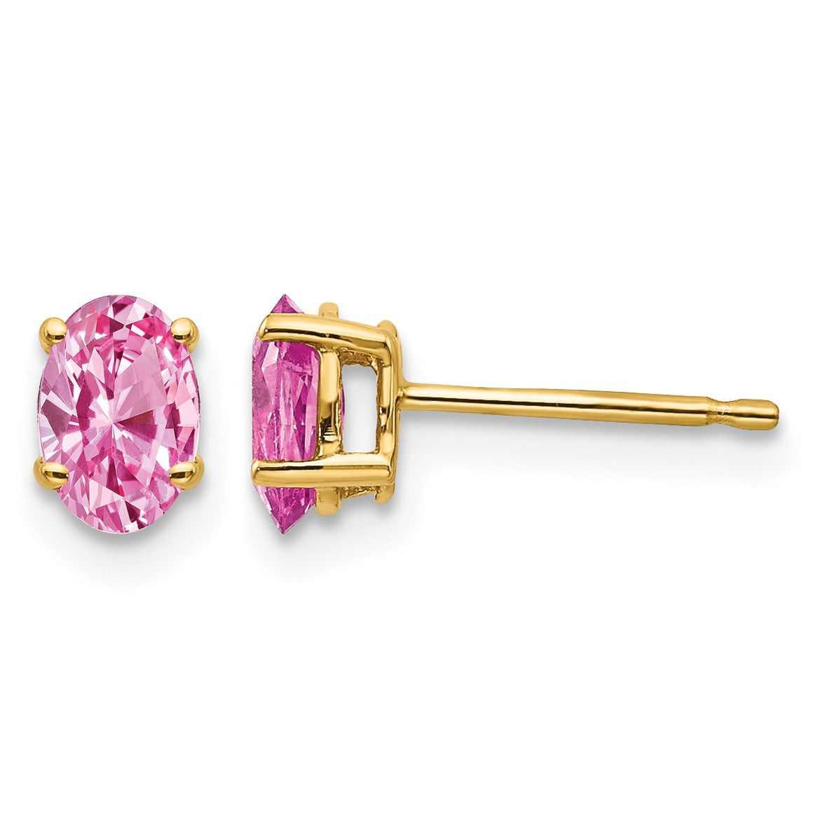14k 6x4mm Oval Pink Sapphire Post Earrings