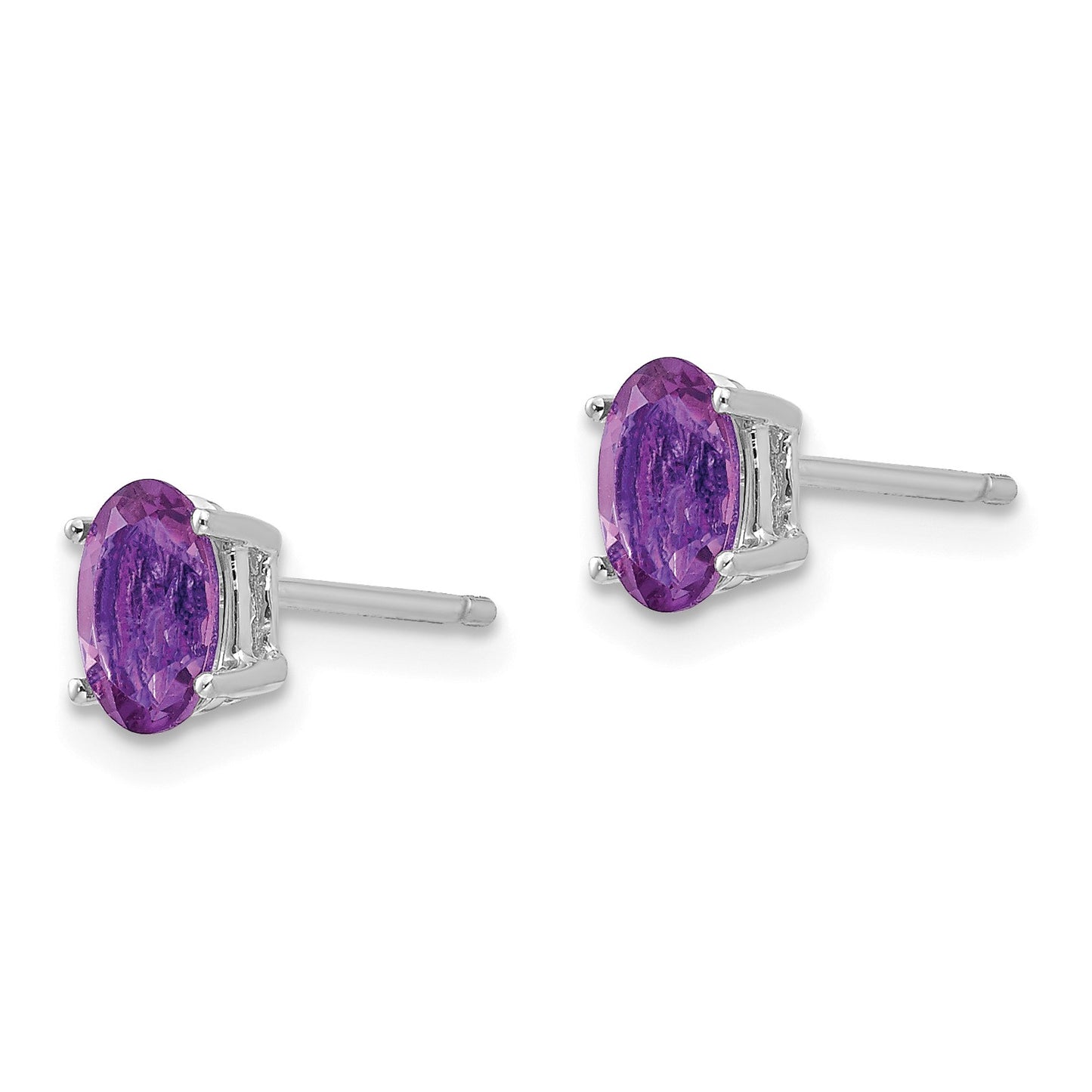 14k White Gold 6x4mm Oval Amethyst Post Earrings