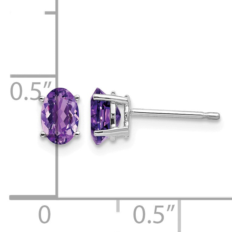 14k White Gold 6x4mm Oval Amethyst Post Earrings