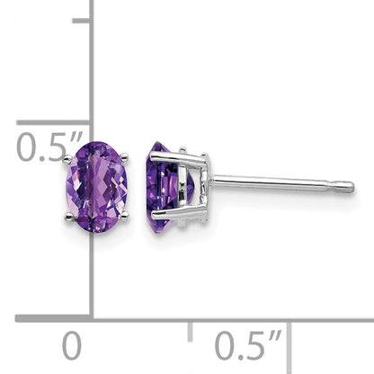 14k White Gold 6x4mm Oval Amethyst Post Earrings