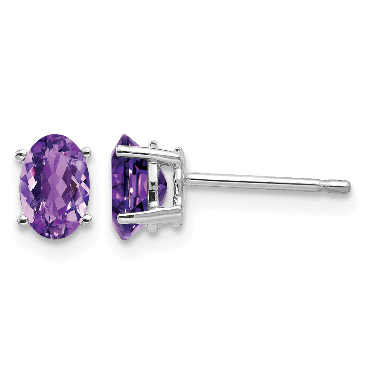 14k White Gold 6x4mm Oval Amethyst Post Earrings