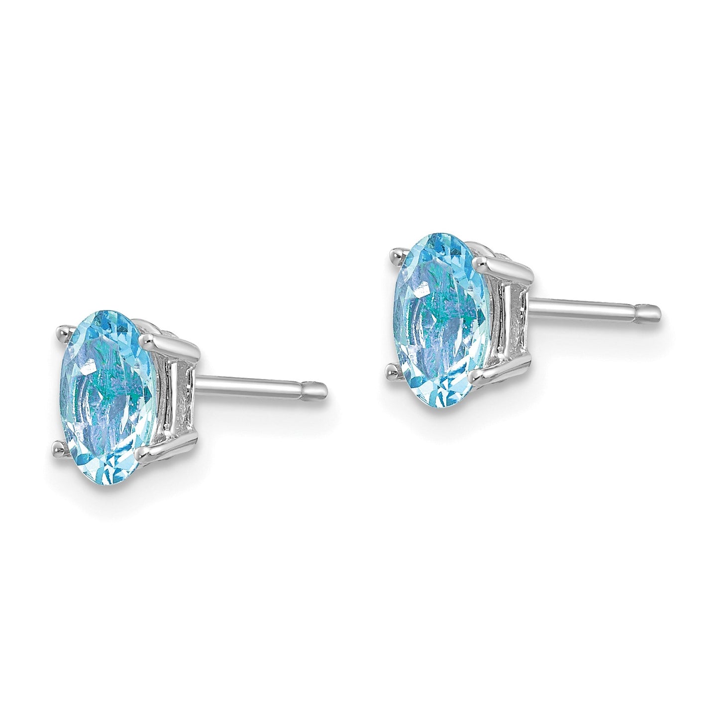 14k White Gold 6x4mm Oval Aquamarine Post Earrings