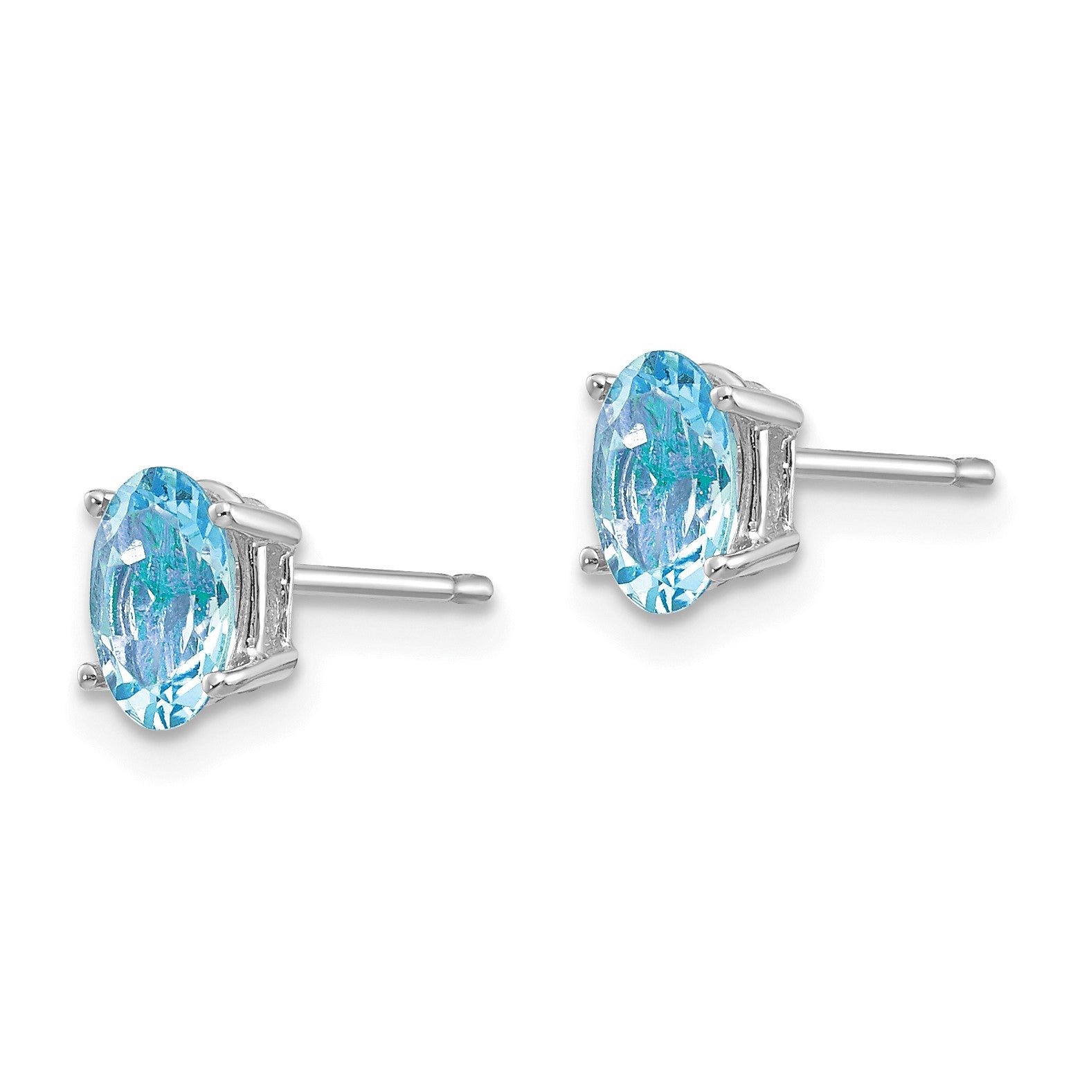 14k White Gold 6x4mm Oval Aquamarine Post Earrings