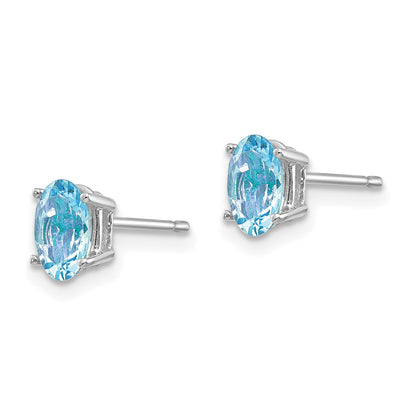 14k White Gold 6x4mm Oval Aquamarine Post Earrings