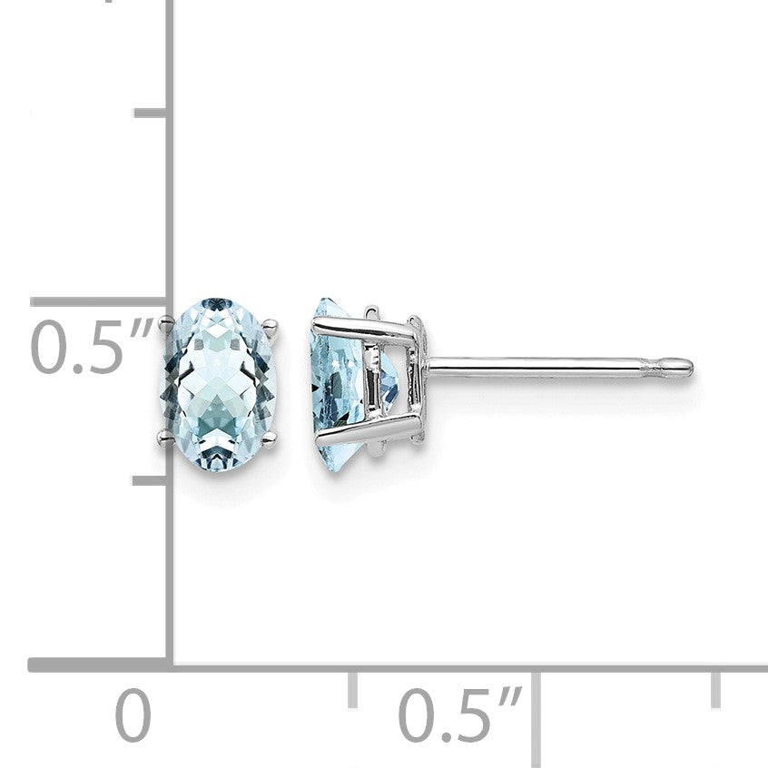 14k White Gold 6x4mm Oval Aquamarine Post Earrings