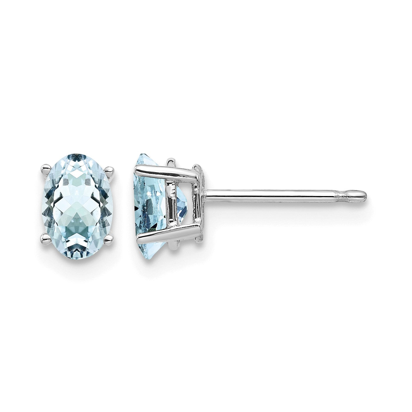 14k White Gold 6x4mm Oval Aquamarine Post Earrings