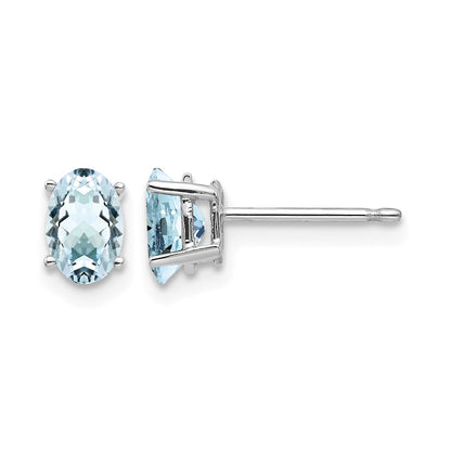14k White Gold 6x4mm Oval Aquamarine Post Earrings