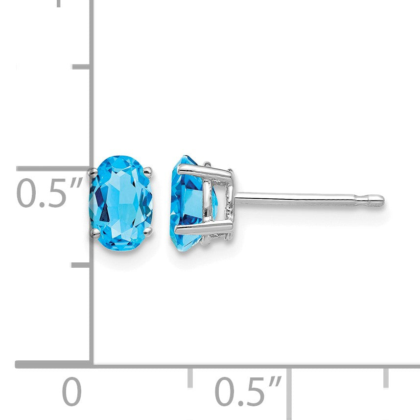 14k White Gold 6x4mm Oval Blue Topaz Post Earrings