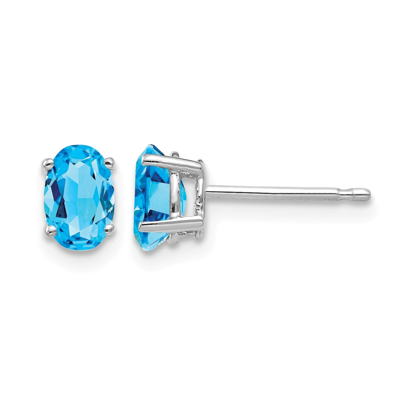 14k White Gold 6x4mm Oval Blue Topaz Post Earrings