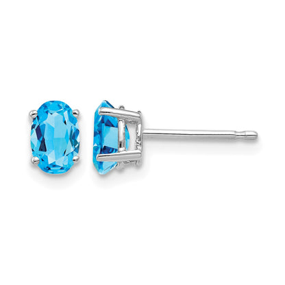 14k White Gold 6x4mm Oval Blue Topaz Post Earrings