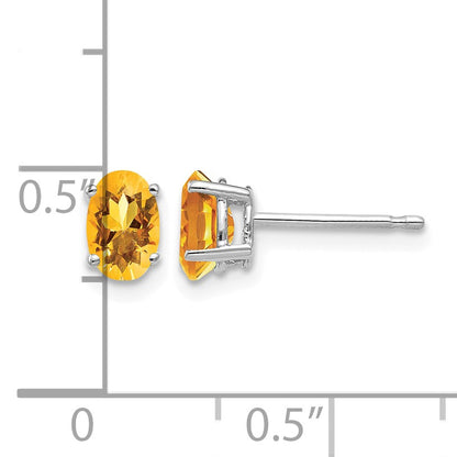 14k White Gold 6x4mm Oval Citrine Stud Earrings