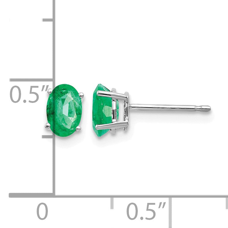 14k White Gold 6x4mm Oval Emerald Post Earrings