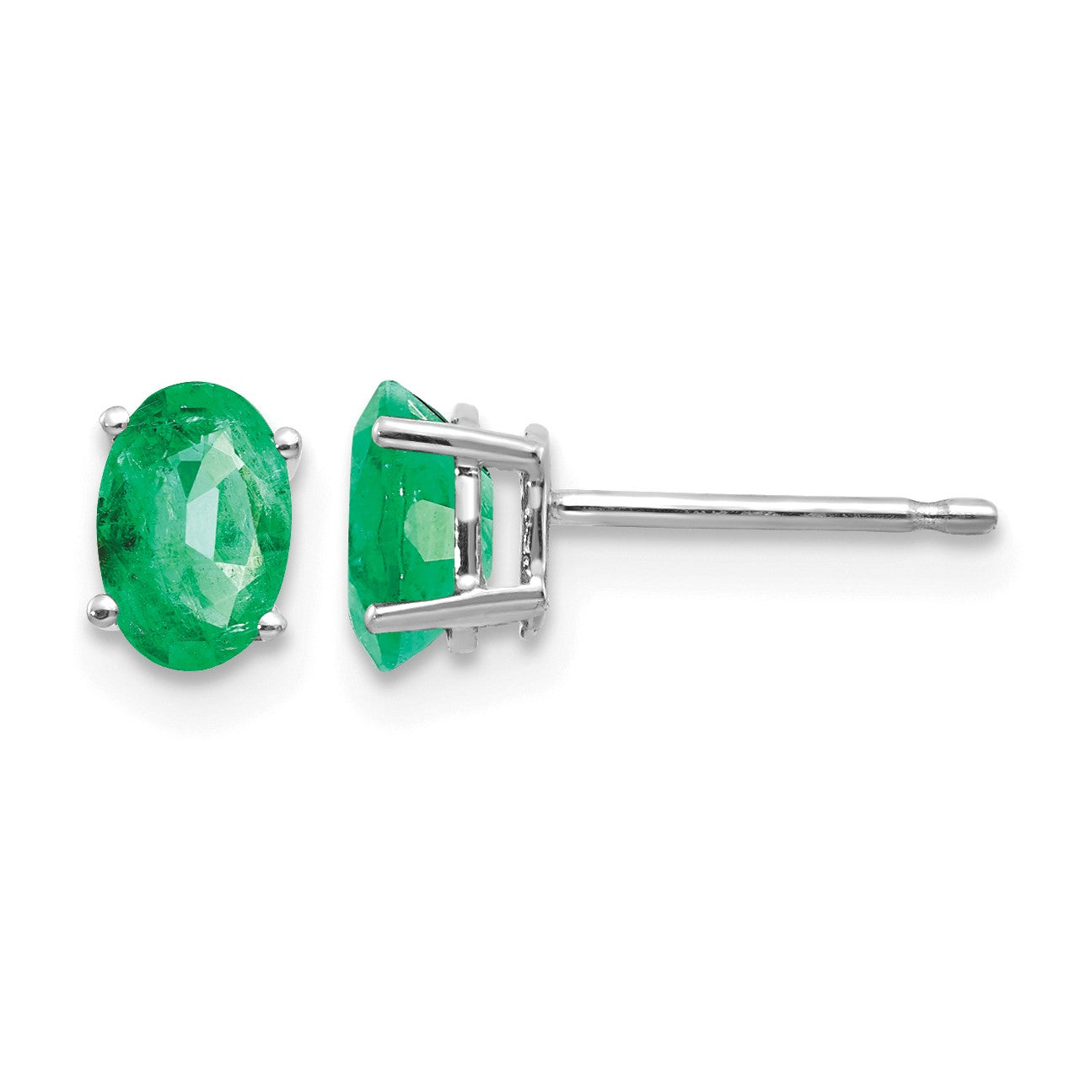 14k White Gold 6x4mm Oval Emerald Post Earrings