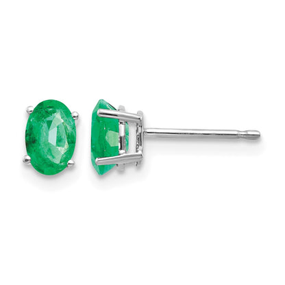 14k White Gold 6x4mm Oval Emerald Post Earrings