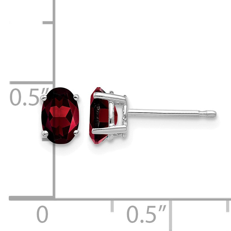 14k White Gold 6x4mm Oval Garnet Post Earrings