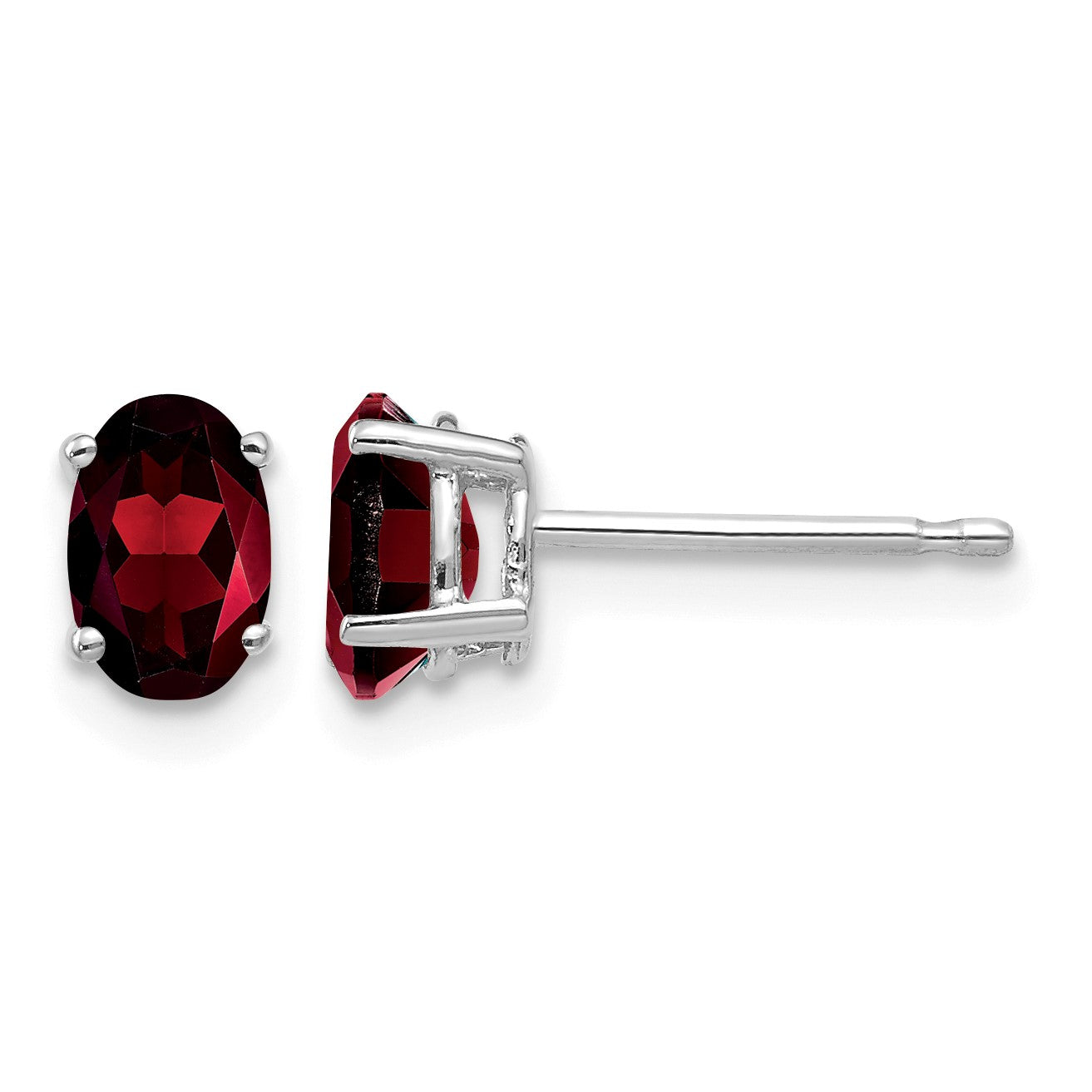 14k White Gold 6x4mm Oval Garnet Post Earrings
