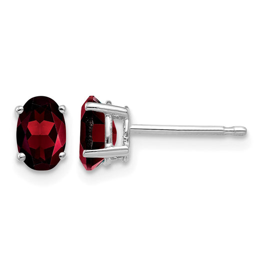 14k White Gold 6x4mm Oval Garnet Post Earrings