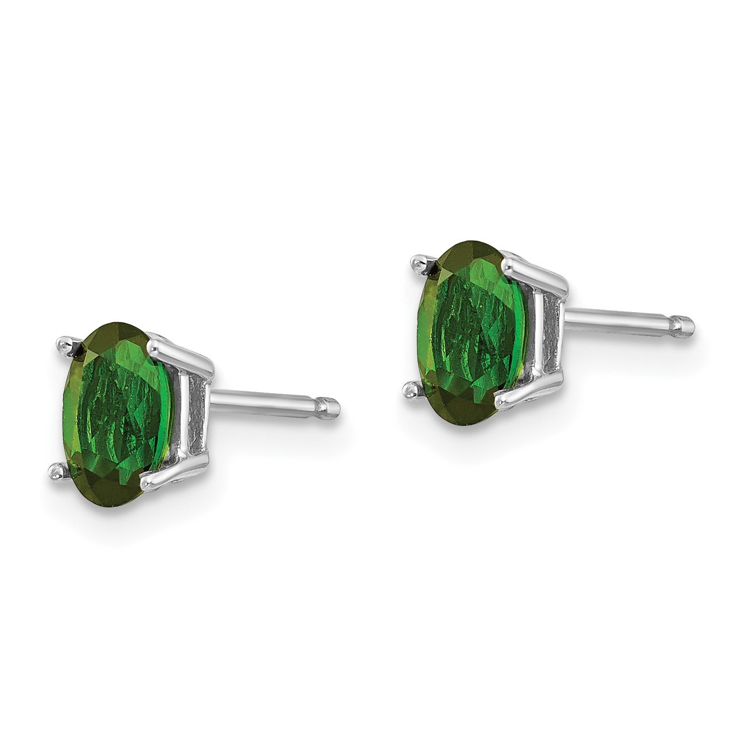 14k White Gold 6x4mm Oval Green Tourmaline Post Earrings