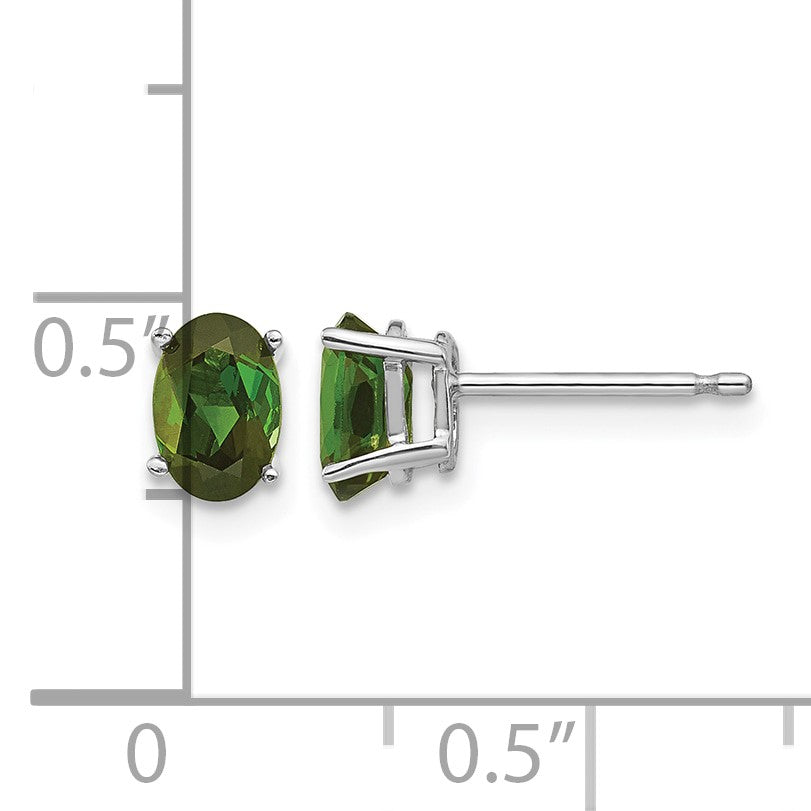 14k White Gold 6x4mm Oval Green Tourmaline Post Earrings
