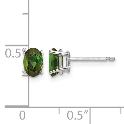14k White Gold 6x4mm Oval Green Tourmaline Post Earrings