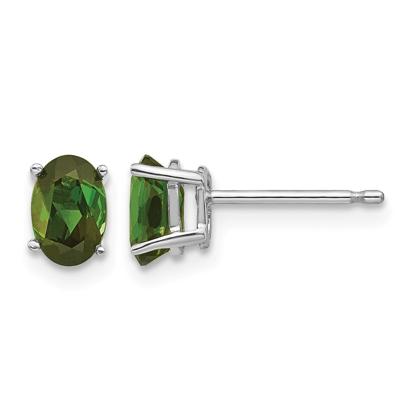 14k White Gold 6x4mm Oval Green Tourmaline Post Earrings