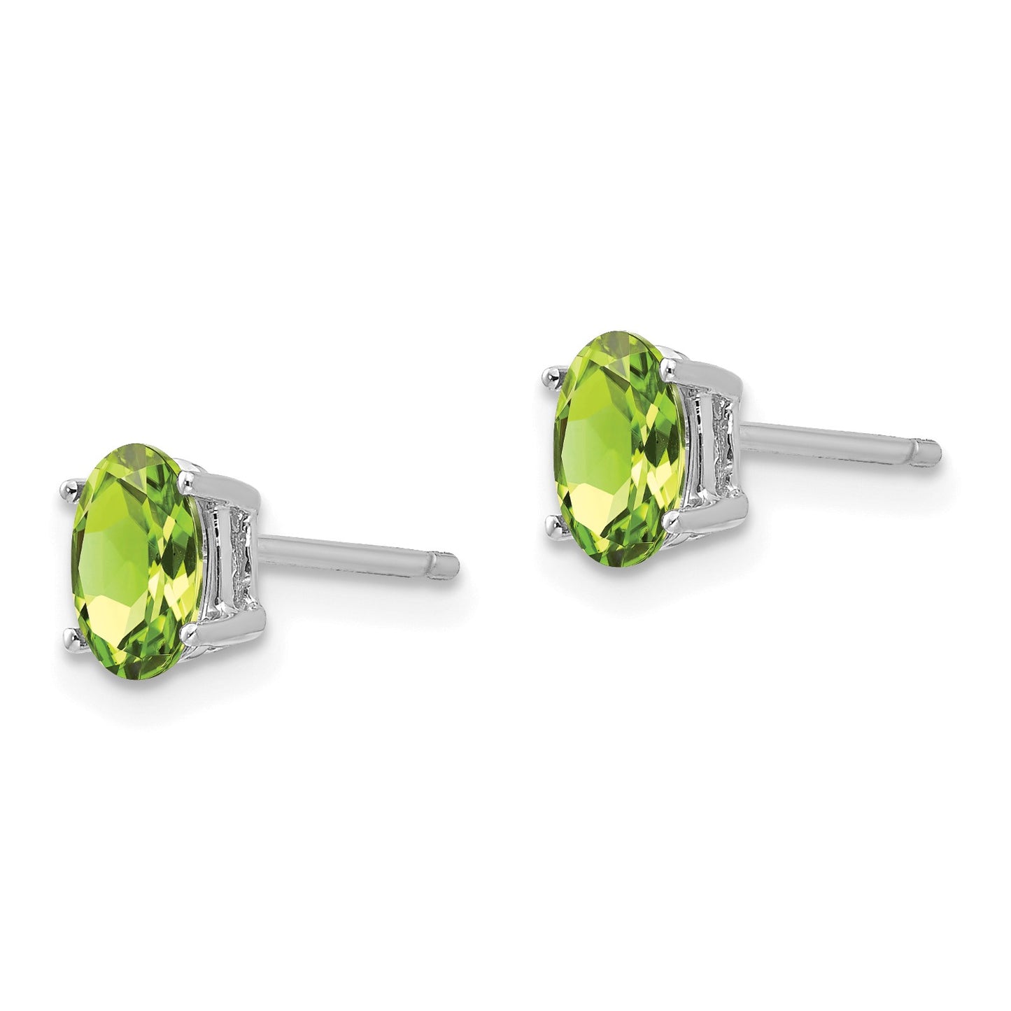 14k White Gold 6x4mm Oval Peridot Post Earrings