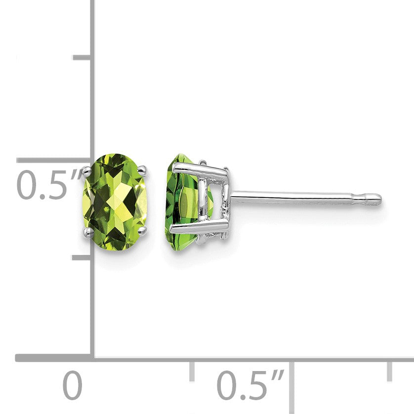 14k White Gold 6x4mm Oval Peridot Post Earrings