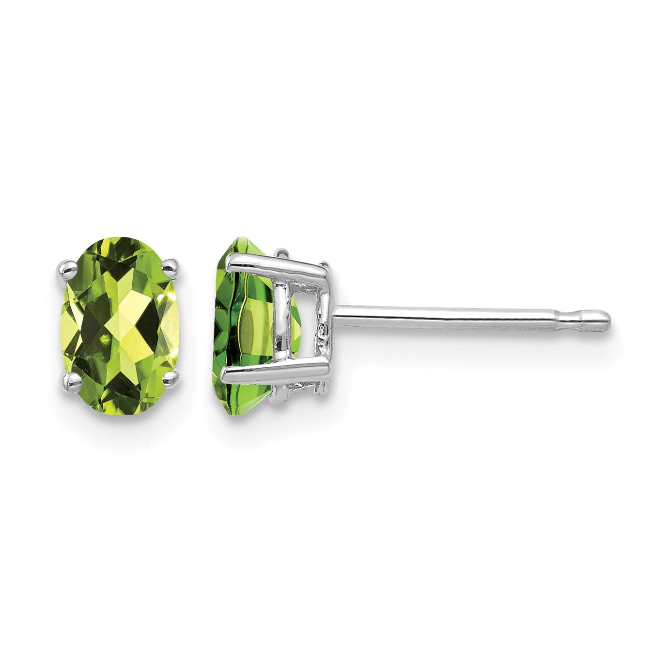 14k White Gold 6x4mm Oval Peridot Post Earrings