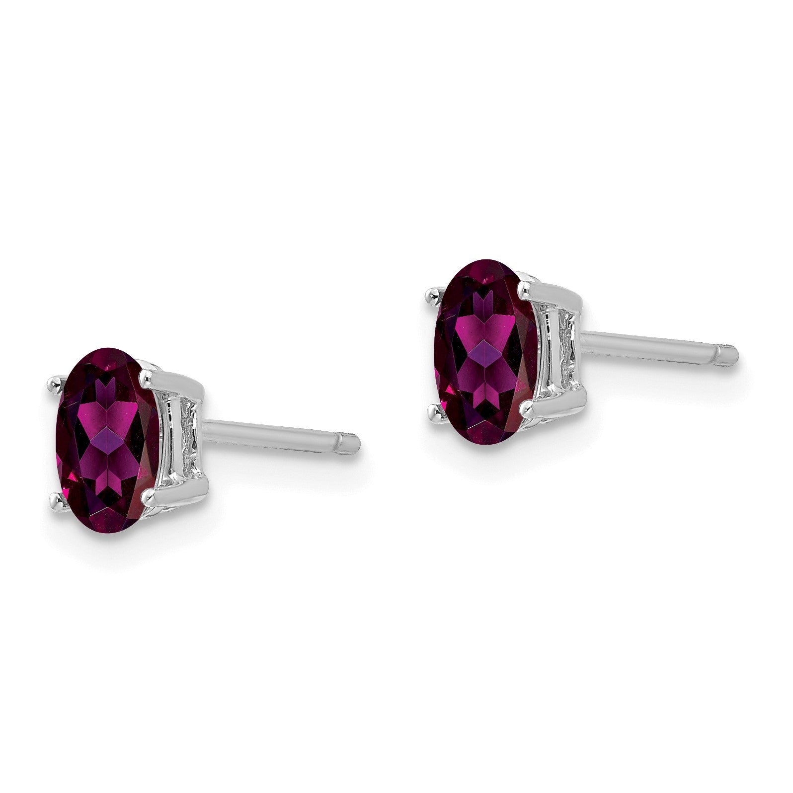 14k White Gold 6x4mm Oval Rhodolite Garnet Post Earrings