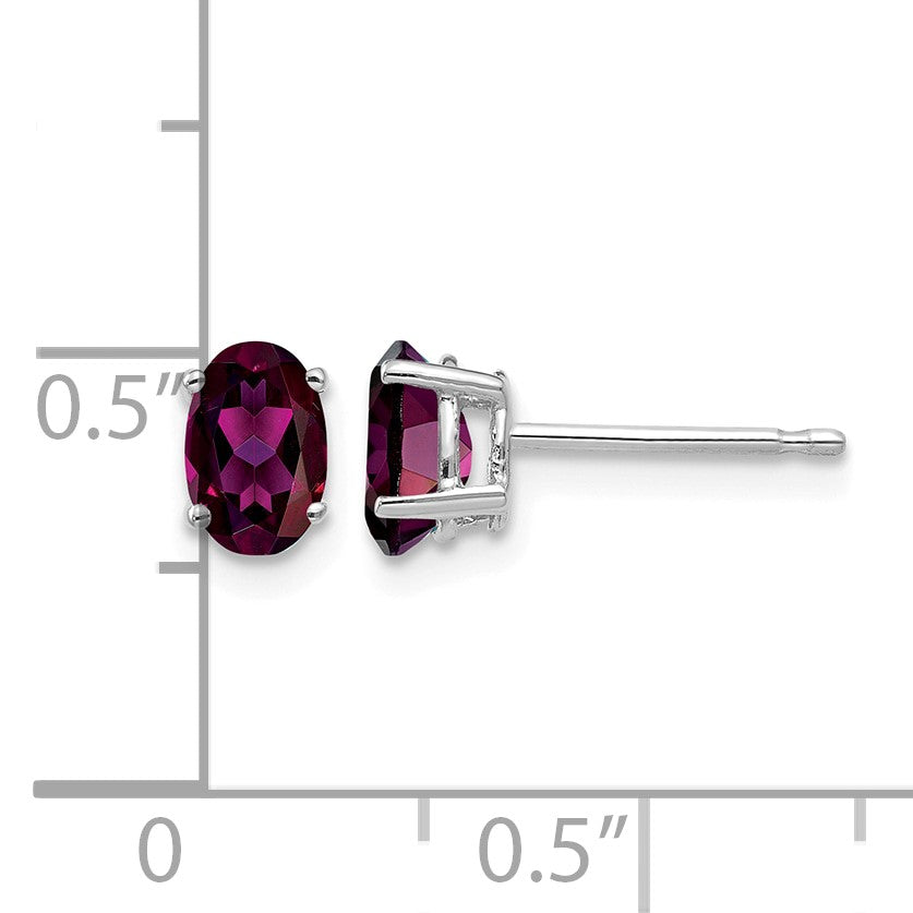 14k White Gold 6x4mm Oval Rhodolite Garnet Post Earrings