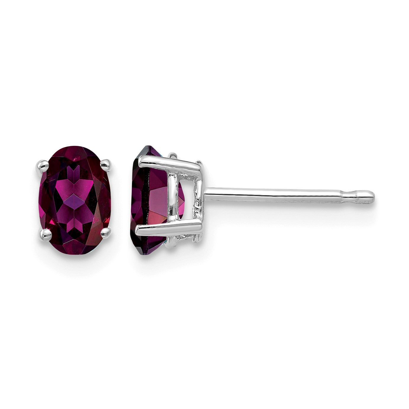 14k White Gold 6x4mm Oval Rhodolite Garnet Post Earrings