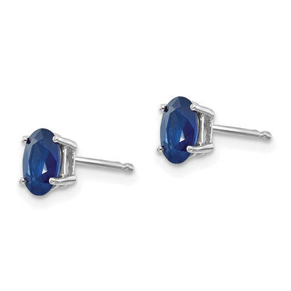 14k White Gold 6x4mm Oval Sapphire Post Earrings