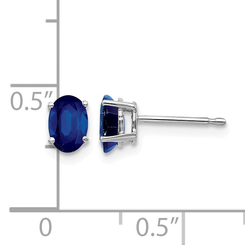 14k White Gold 6x4mm Oval Sapphire Post Earrings
