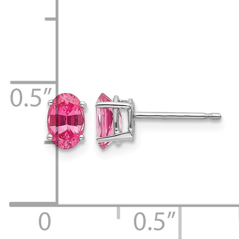 14k White Gold 6x4mm Oval Pink Spinel Post Earrings