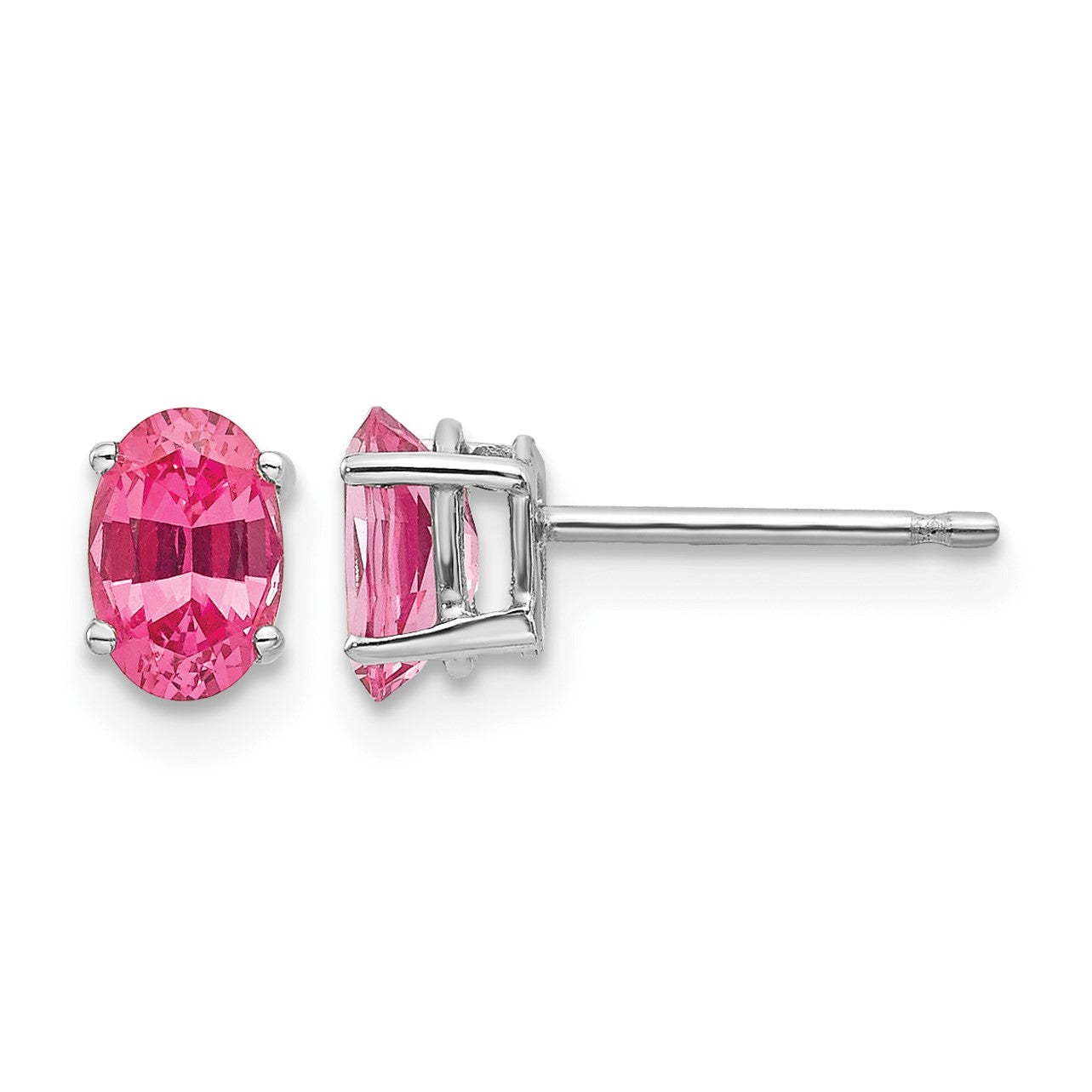 14k White Gold 6x4mm Oval Pink Spinel Post Earrings